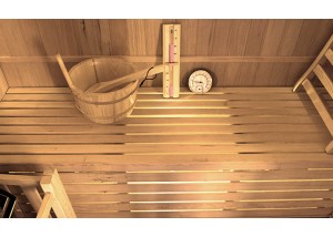 Sauna traditionnel ST-3020, détail de l'éclairage sous la banquette