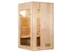 Sauna vapeur d'angle traditionnelle ST-3020C avec porte vitrée.