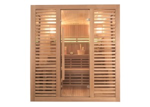 Sauna vapeur traditionnel ST-4000, façade en verre et stores en bois