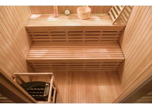 Sauna vapeur traditionnel ST-4000, détail du double banc en bois.