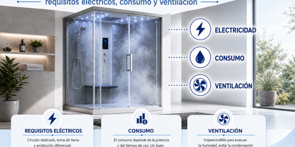 Cabine de douche avec vapeur : prérequis électriques, consommation et ventilation